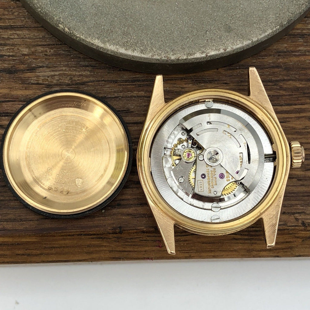 1968 Vintage Rolex Date 6627 Solid 18k Pink Rose Gold Gilt Black Dial 31mm