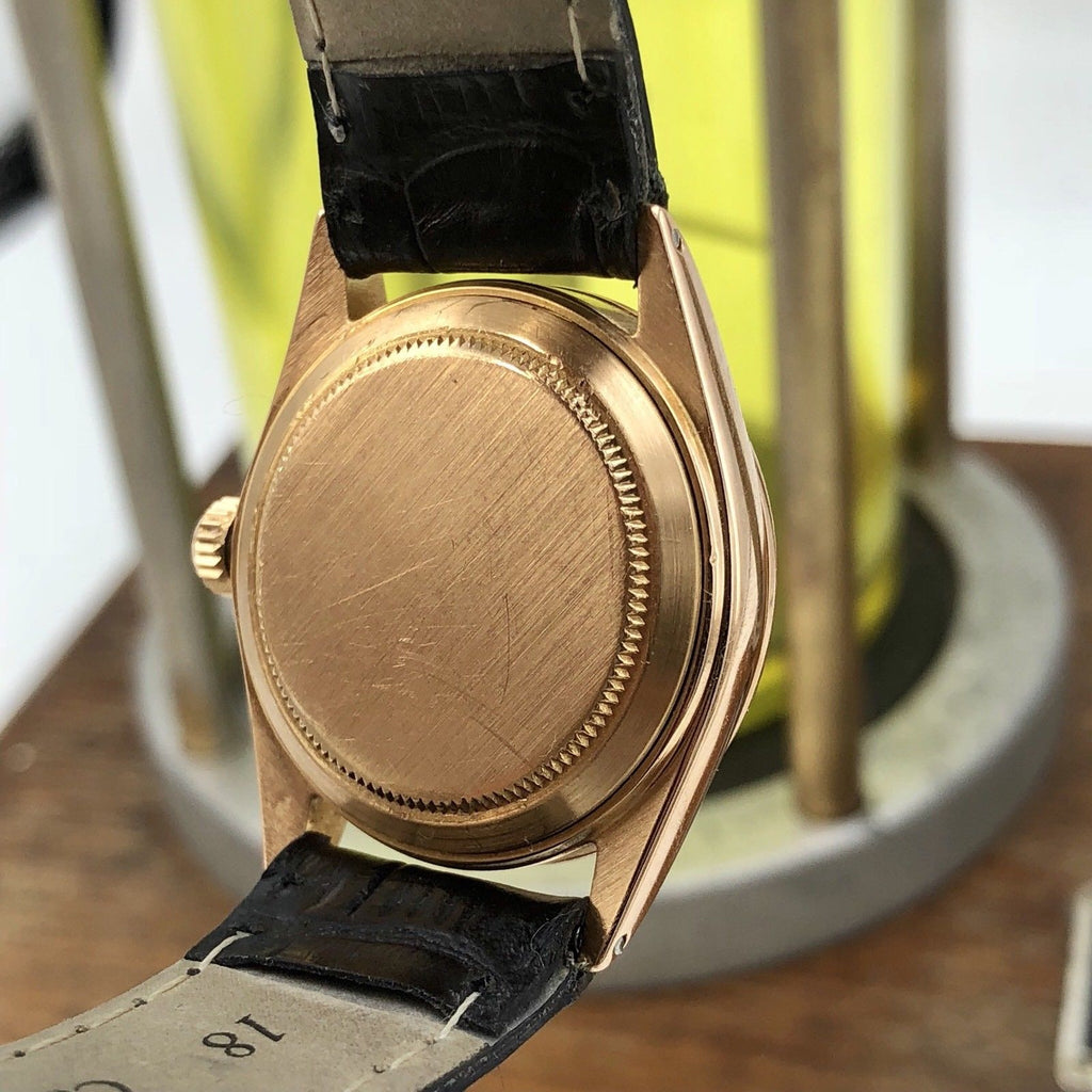 1968 Vintage Rolex Date 6627 Solid 18k Pink Rose Gold Gilt Black Dial 31mm