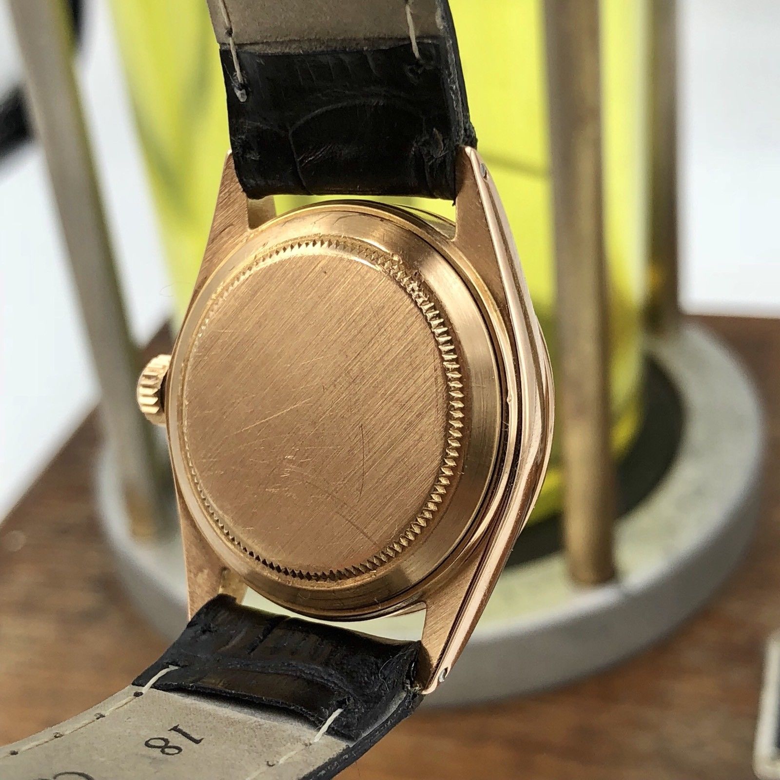 1968 Vintage Rolex Date 6627 Solid 18k Pink Rose Gold Gilt Black Dial 31mm