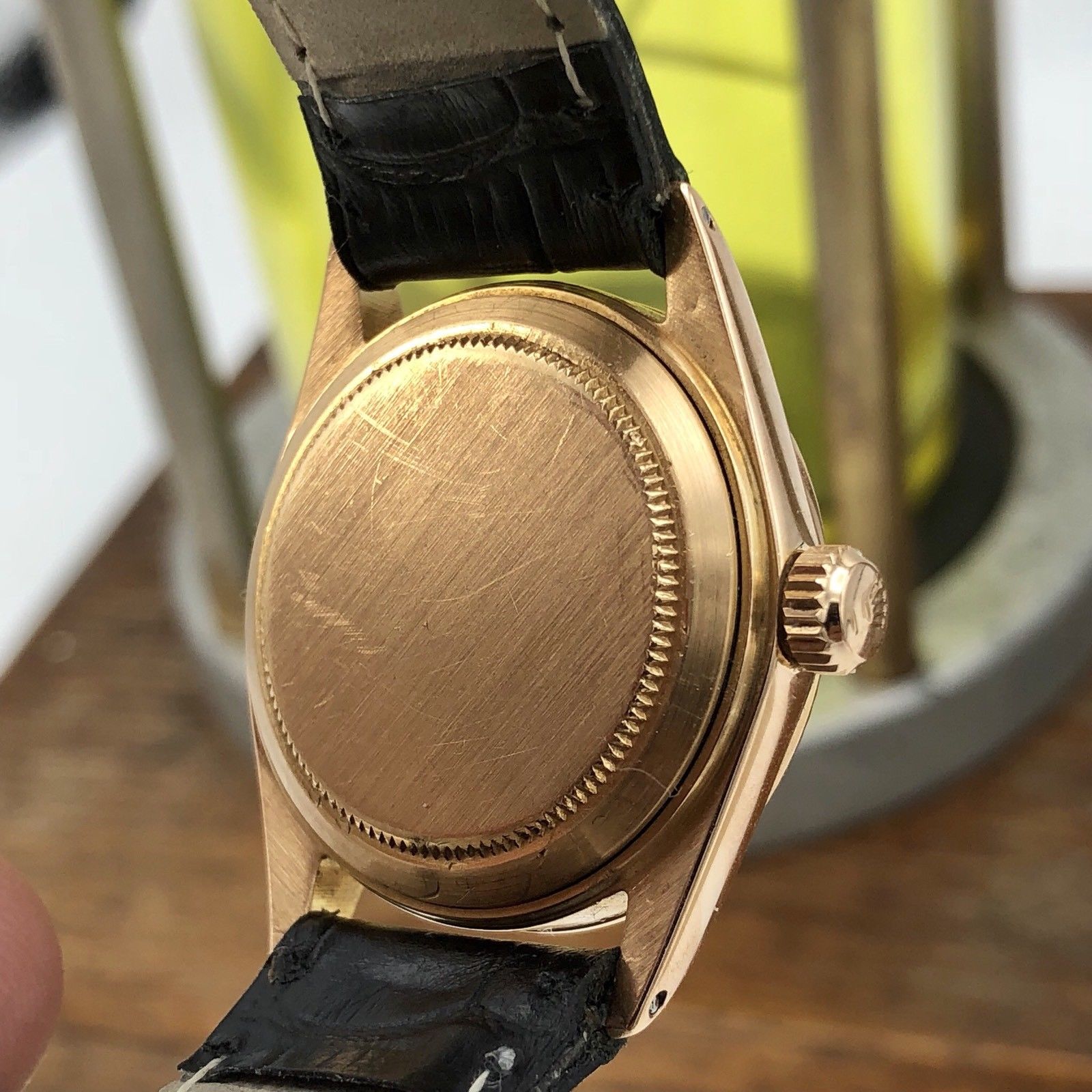 1968 Vintage Rolex Date 6627 Solid 18k Pink Rose Gold Gilt Black Dial 31mm