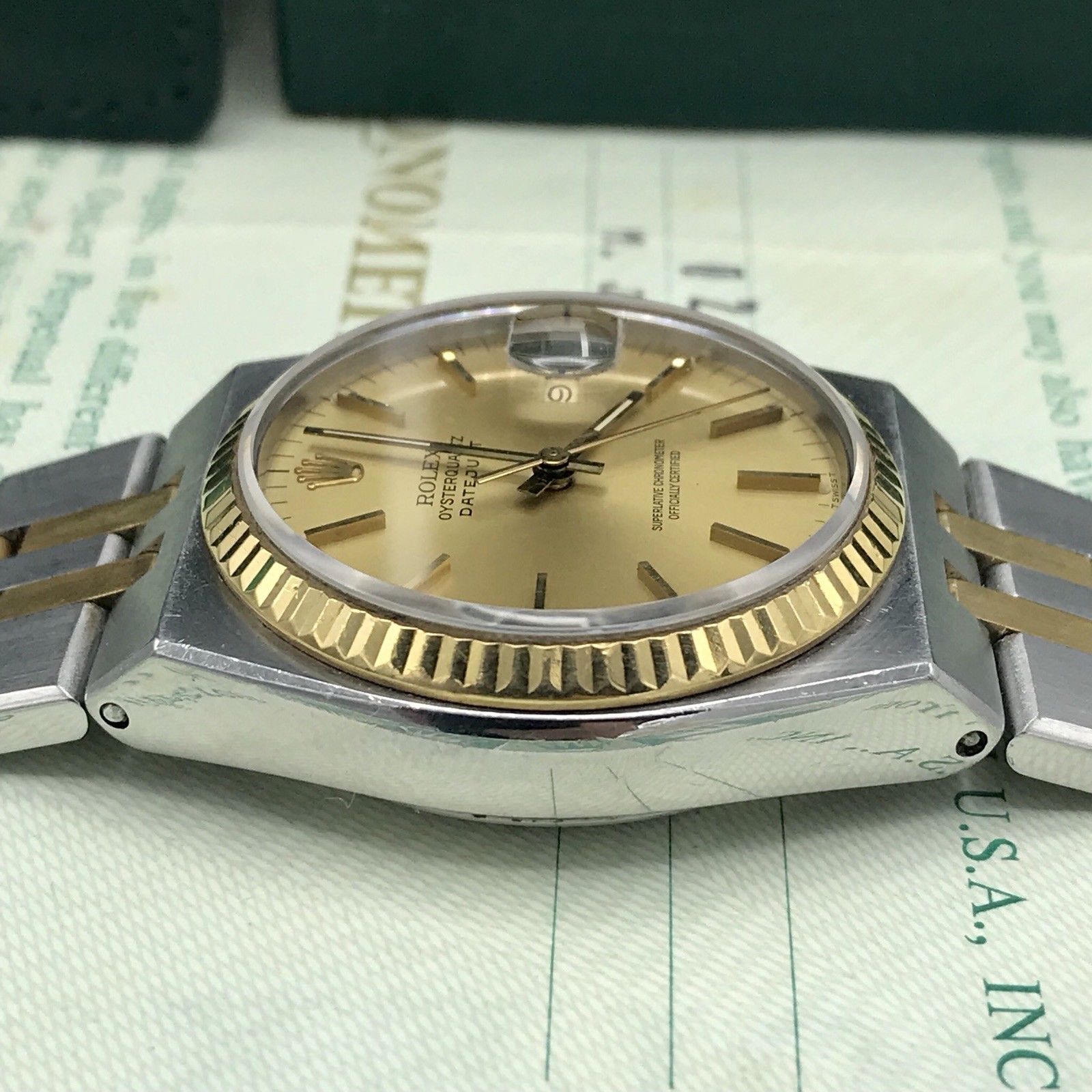 Vintage Rolex DateJust 17013 Oyster quartz Unpolished With box & Papers