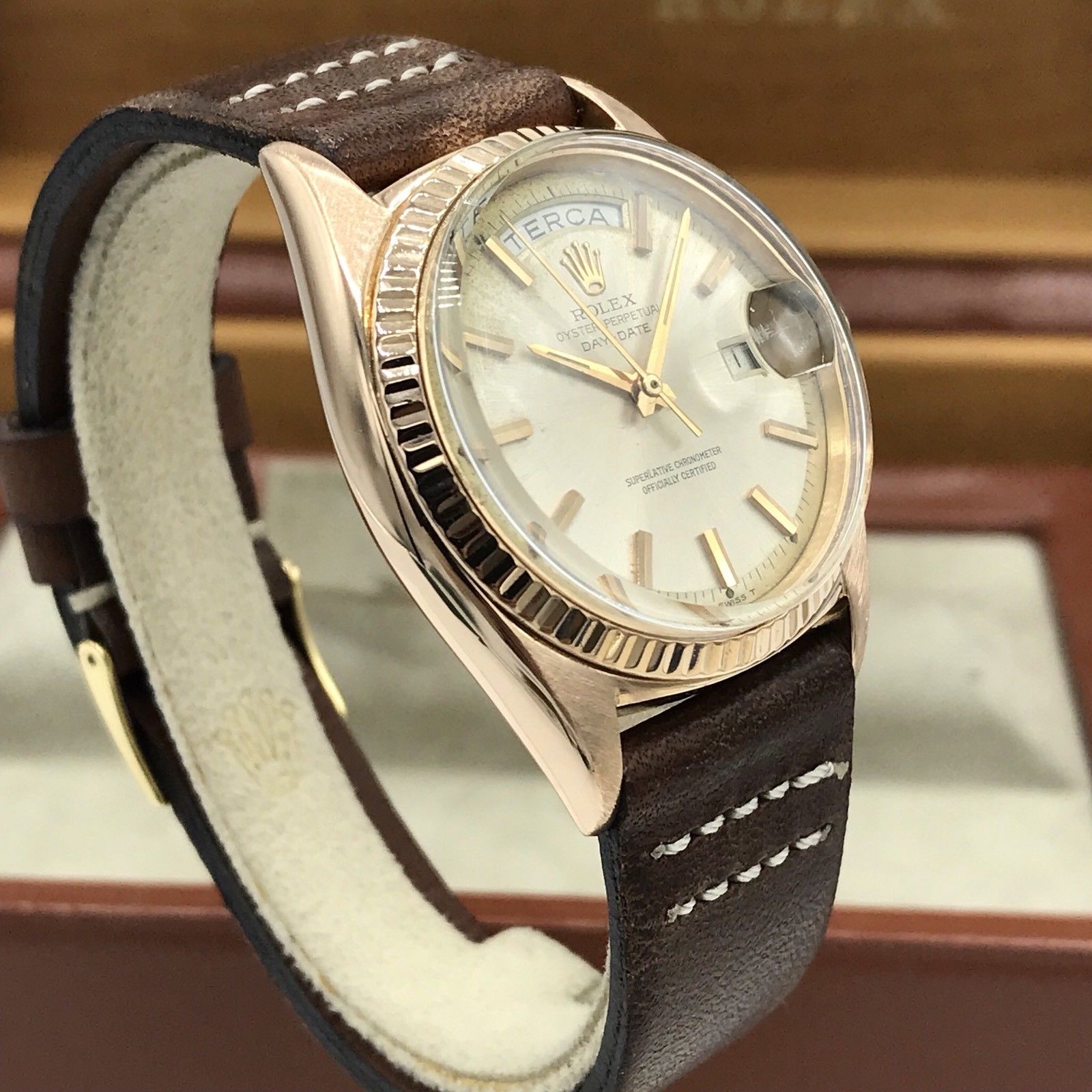 1964 Vintage Rolex Day Date 1803 Solid 18k Rose Pink Gold With Box