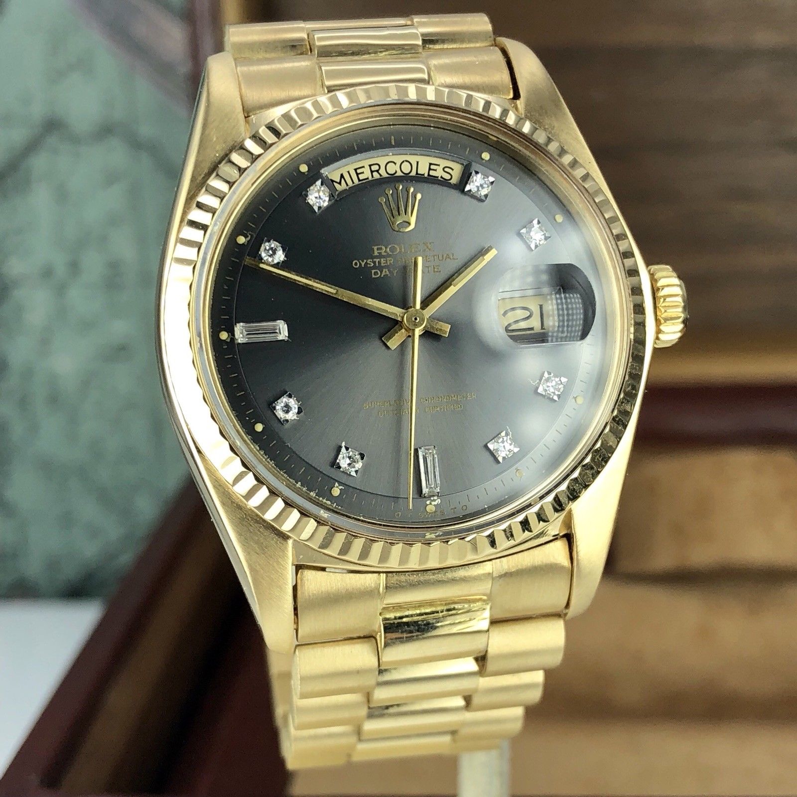 1976 Vintage Rolex Day Date 1803 Solid 18k Yellow Gold Rare Gray Diamond Dial