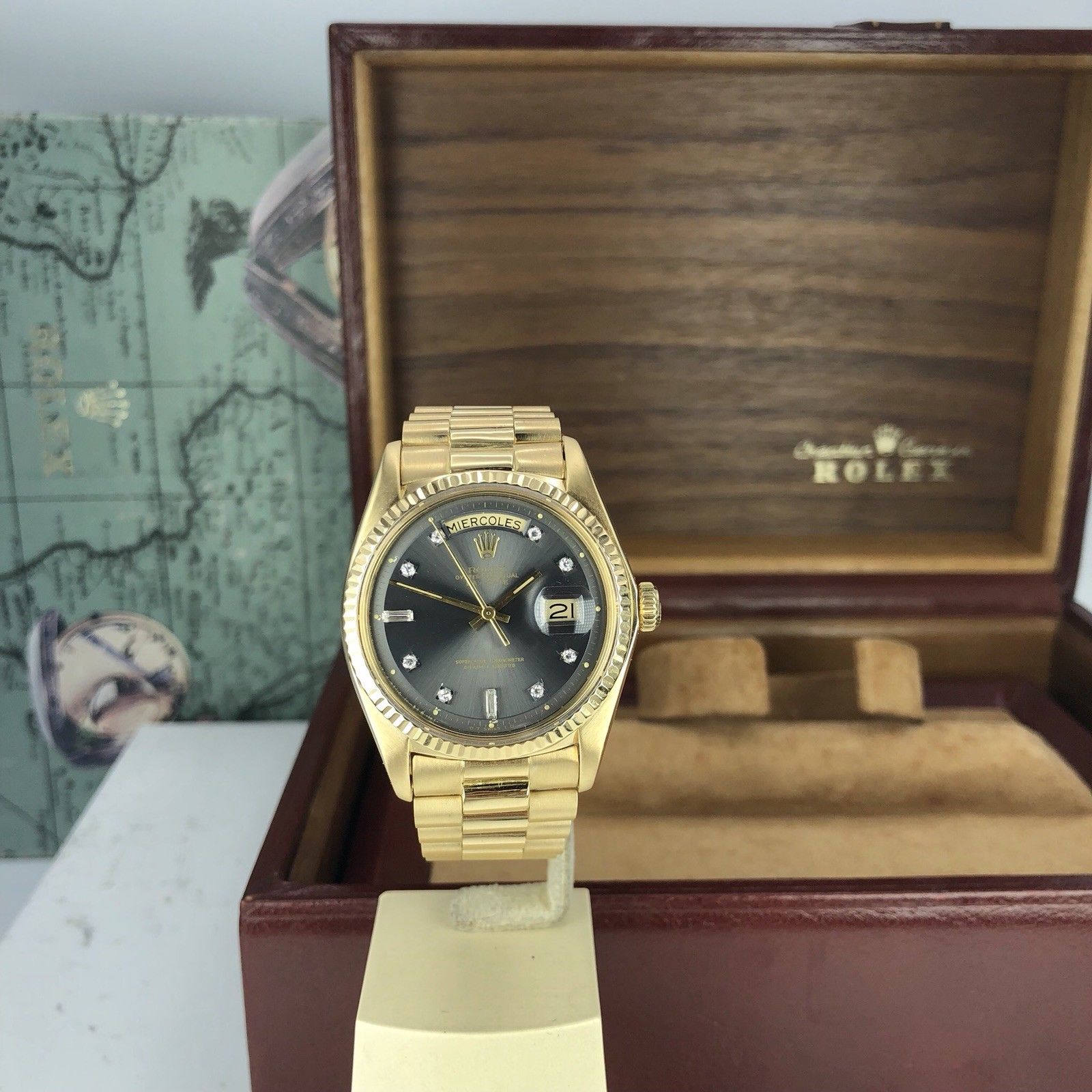 1976 Vintage Rolex Day Date 1803 Solid 18k Yellow Gold Rare Gray Diamond Dial