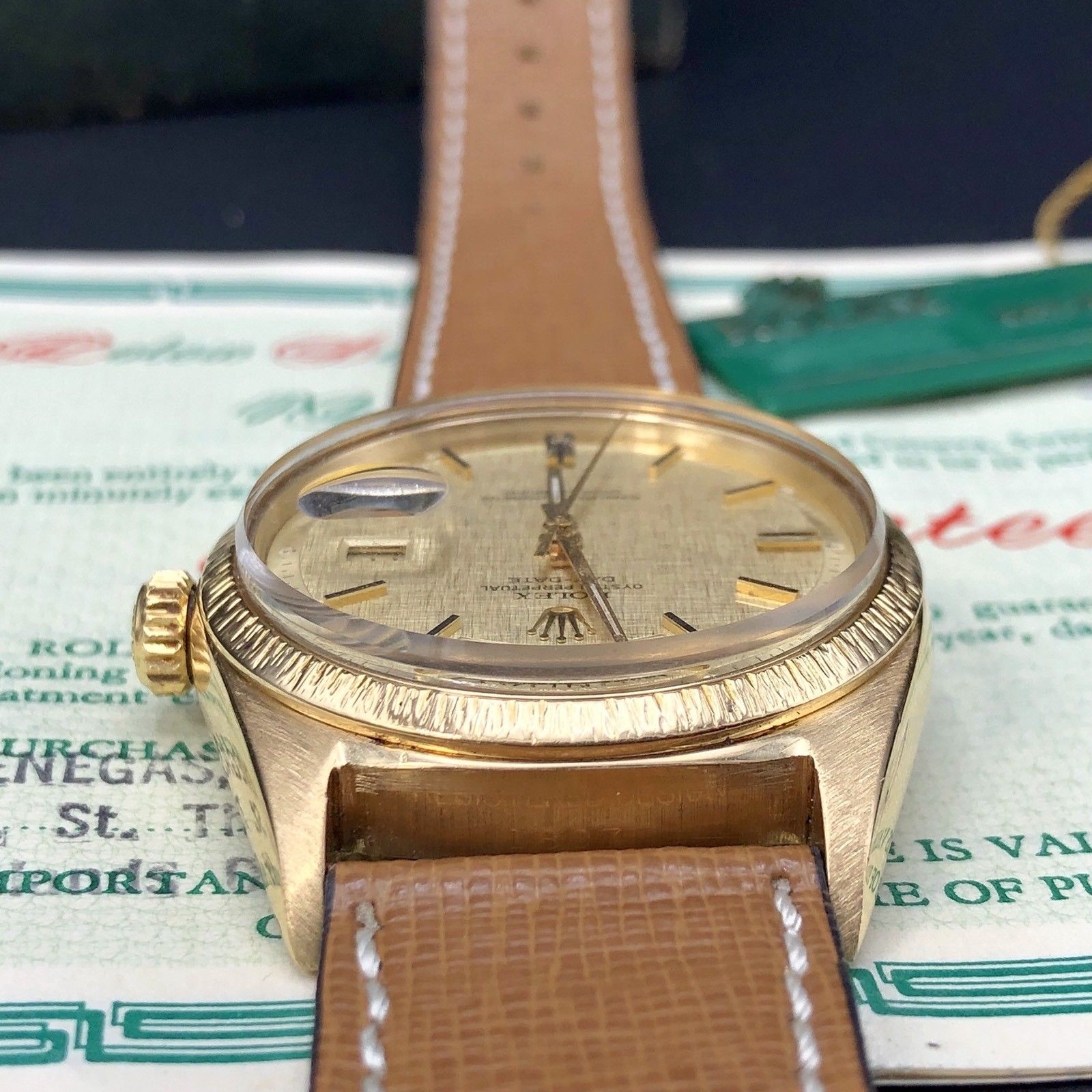 1967 Vintage Rolex Day Date 1807 Solid 18k Gold Linen Dial Papers Full Set