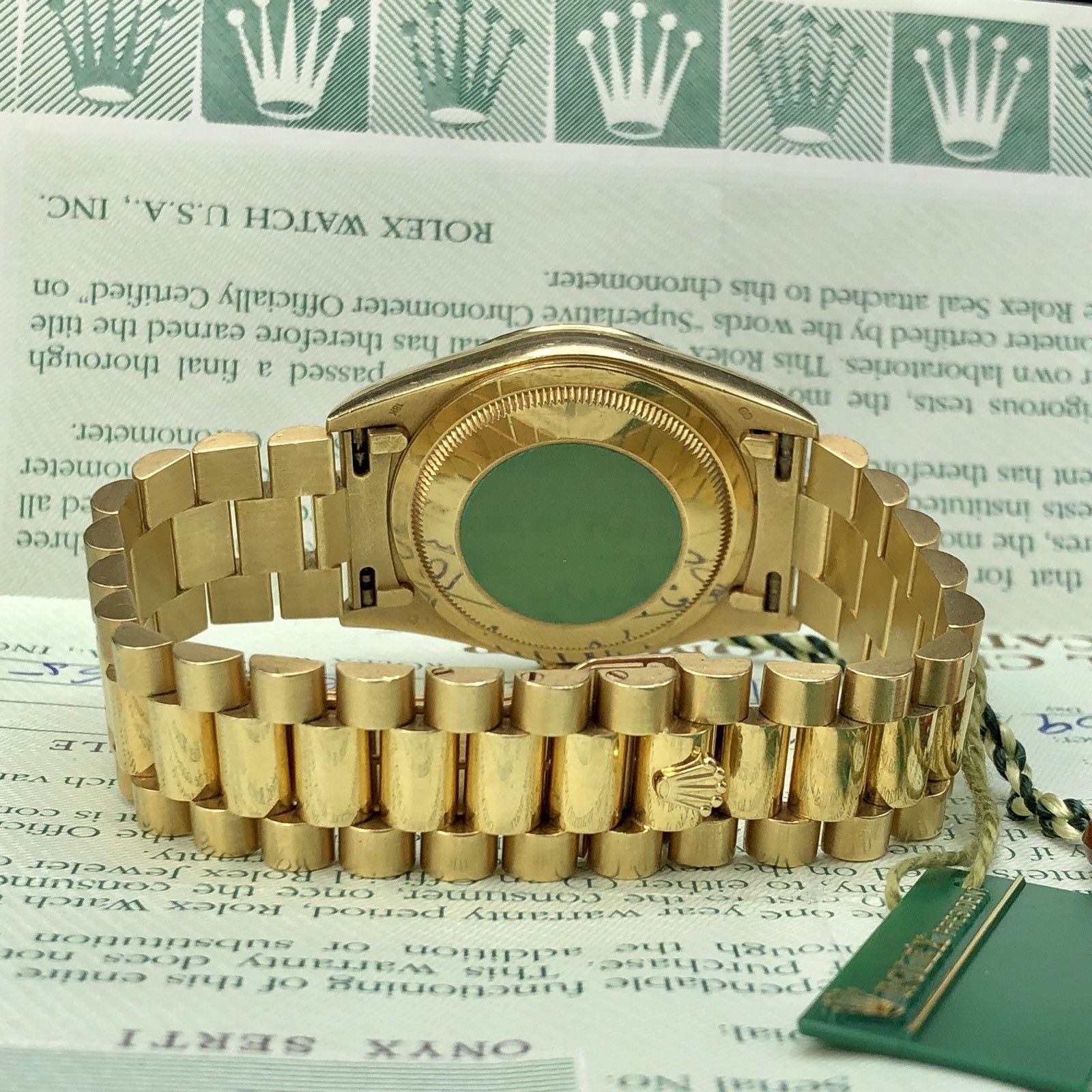 Vintage Rolex Day Date 18238 Solid 18k Gold Onyx Dial Unpolished Papers Full Set