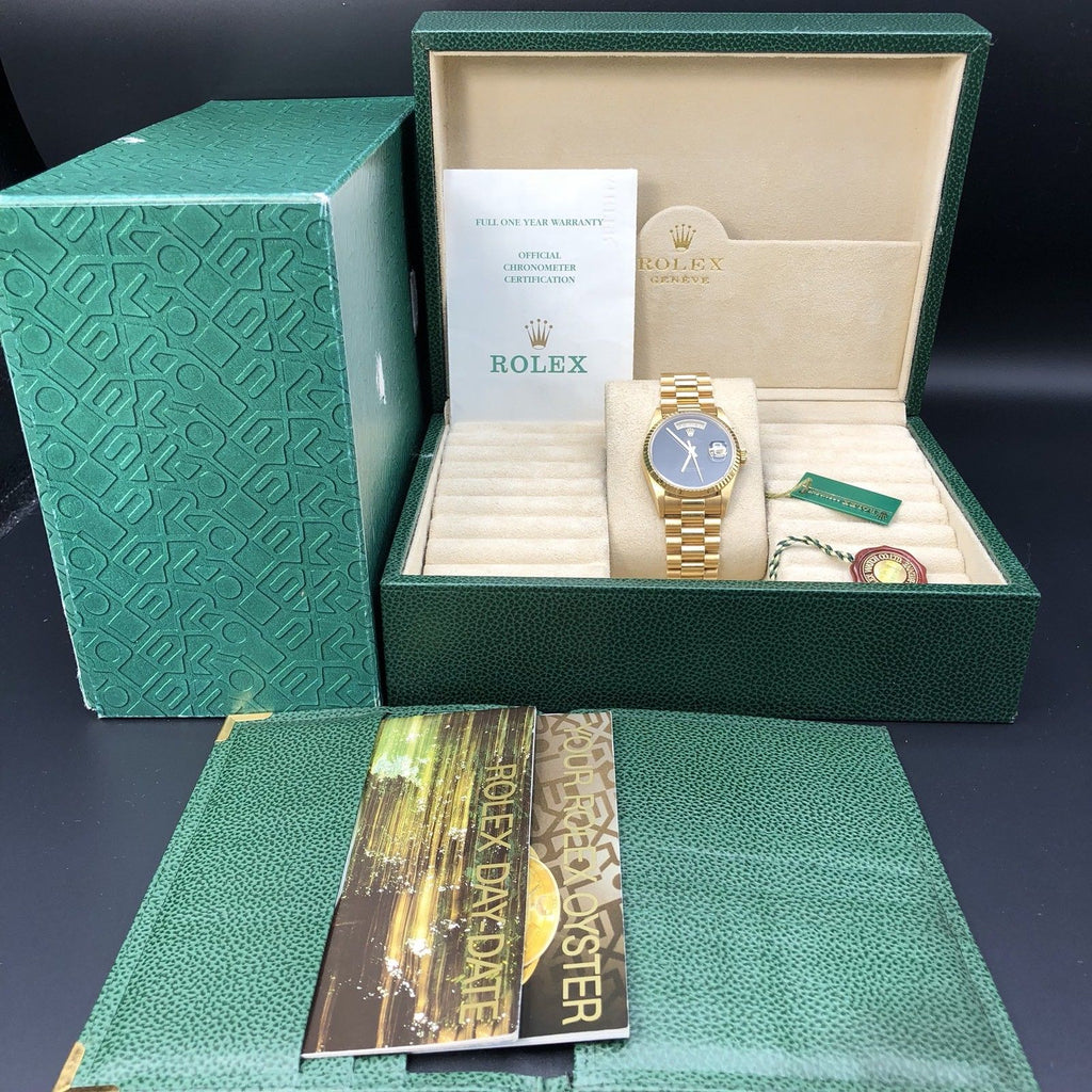 Vintage Rolex Day Date 18238 Solid 18k Gold Onyx Dial Unpolished Papers Full Set