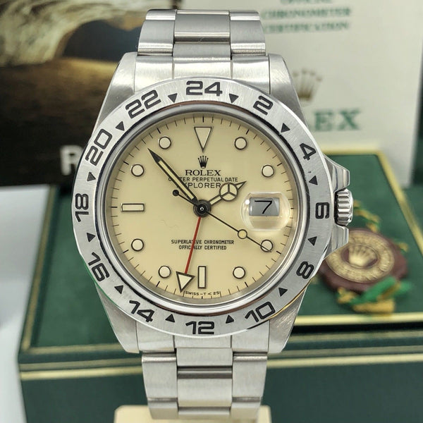 Vintage Rolex Explorer II 16550 Rail Extra Cream dial mint Full Set Box & Papers
