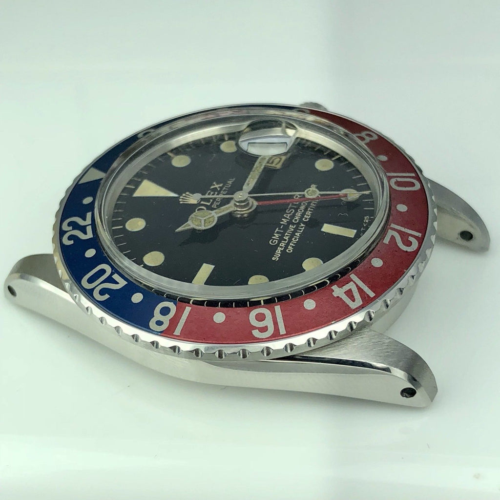 Vintage Rolex GMT Master 1675 Gilt Glossy Dial Fat Pepsi Font With Box 1965