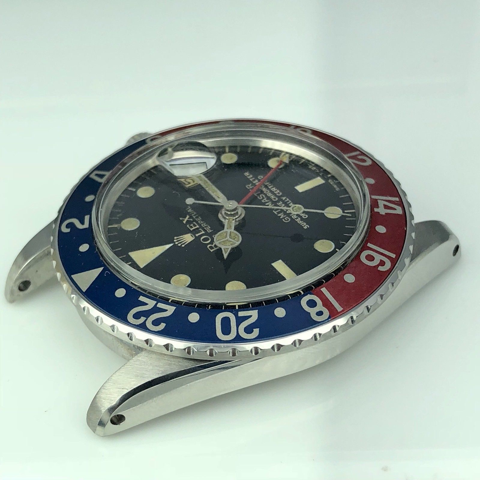 Vintage Rolex GMT Master 1675 Gilt Glossy Dial Fat Pepsi Font With Box 1965