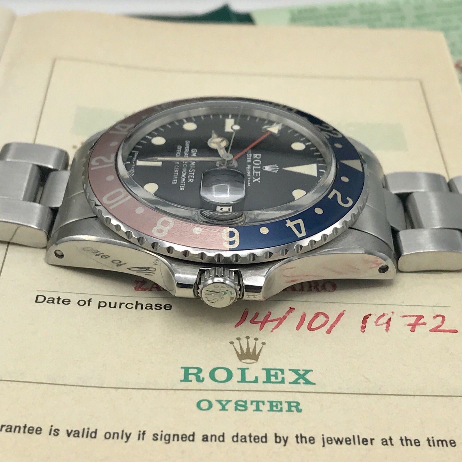 Vintage Rolex GMT Master 1675 Mk1 Long E & Full Set Double Punch Papers 1972