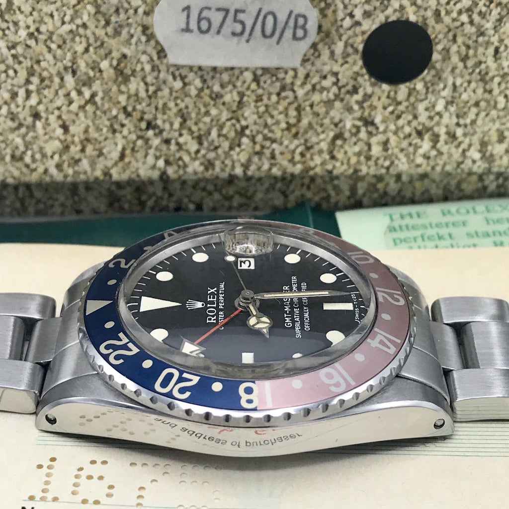 Vintage Rolex GMT Master 1675 Mk1 Long E & Full Set Double Punch Papers 1972