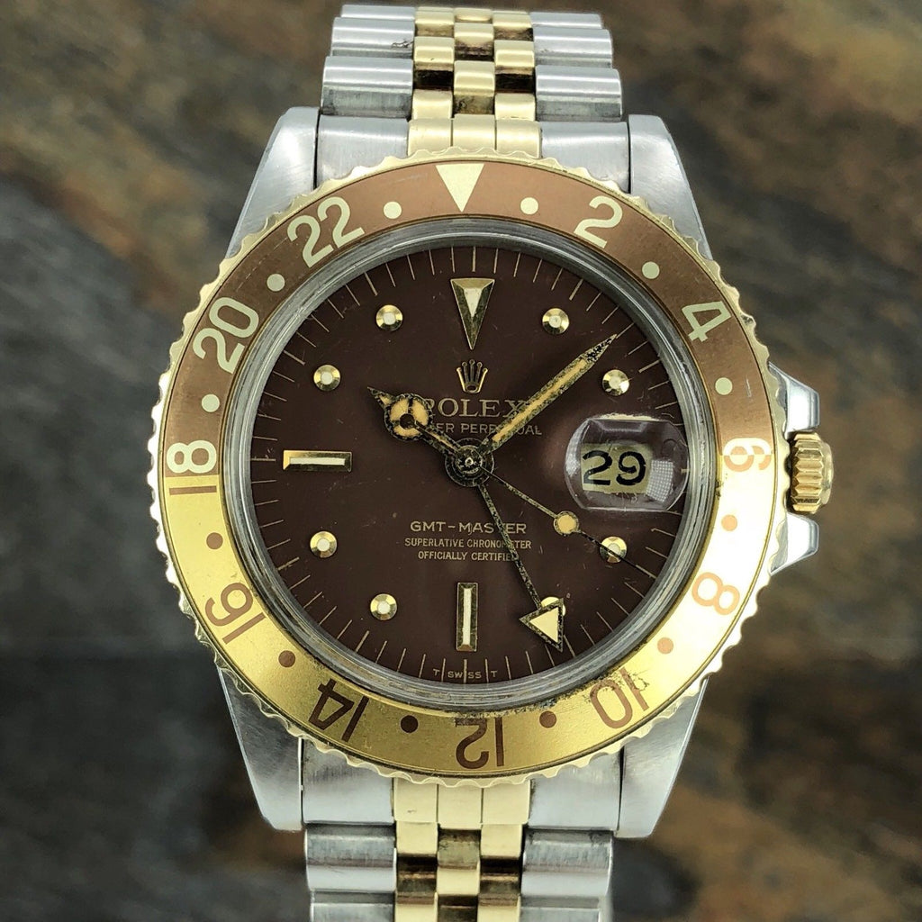 Vintage Rolex GMT Master 1675 Steel & Gold Nipple Dial Root Beer Unpolished 1979