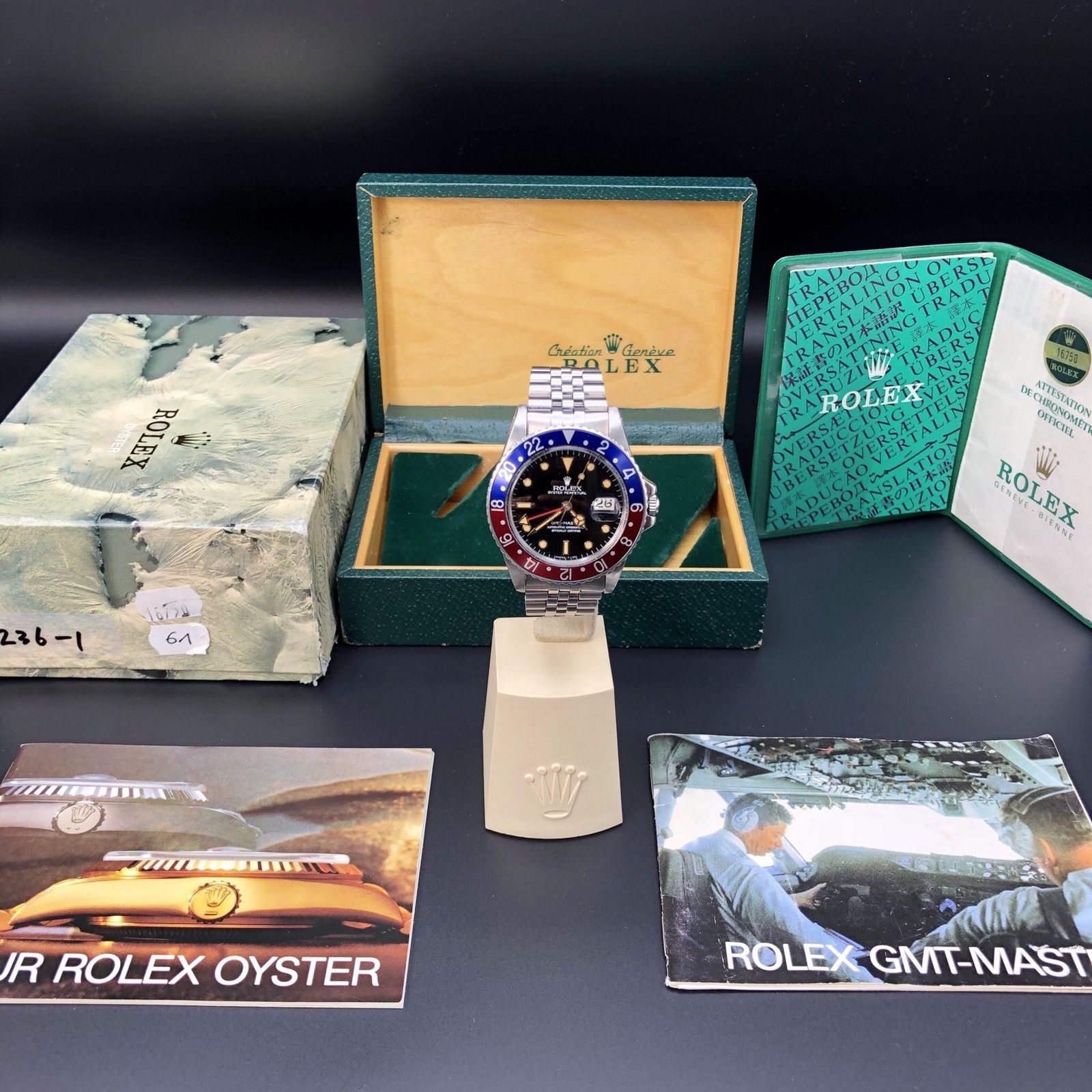 Vintage Rolex GMT Master 16750 Glossy Patina Dial Full Set Punch Papers Box 1984