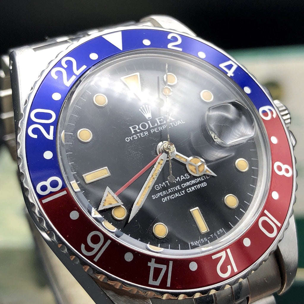 Vintage Rolex GMT Master 16750 Glossy Patina Dial Full Set Punch Papers Box 1984