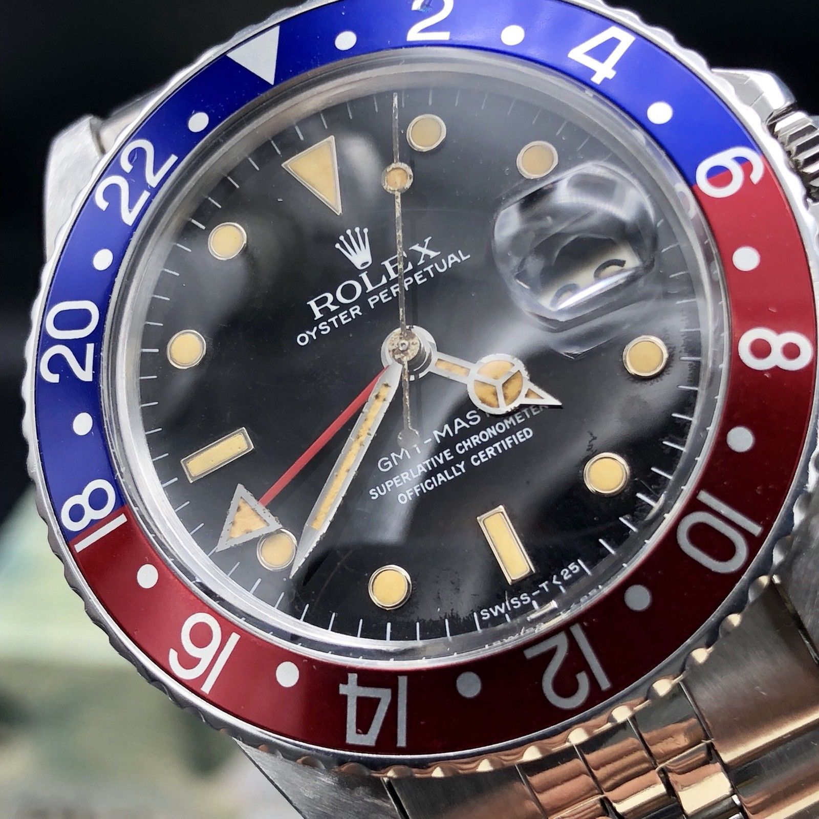 Vintage Rolex GMT Master 16750 Glossy Patina Dial Full Set Punch Papers Box 1984