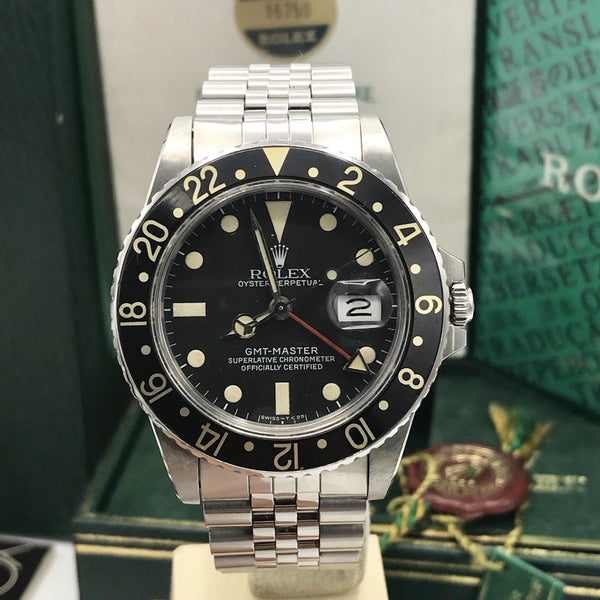 Vintage Rolex GMT Master 16750 Original Dial & Hands Full Set 1984 Faded Papers
