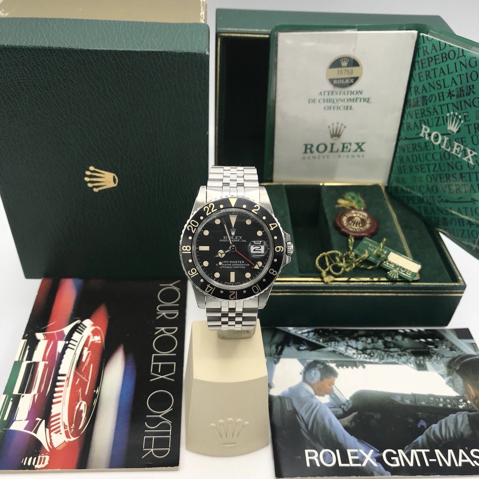 Vintage Rolex GMT Master 16750 Original Dial & Hands Full Set 1984 Faded Papers