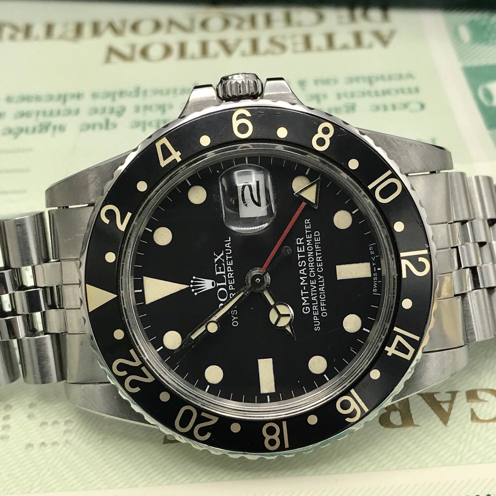 Vintage Rolex GMT Master 16750 Original Dial & Hands Full Set 1984 Faded Papers