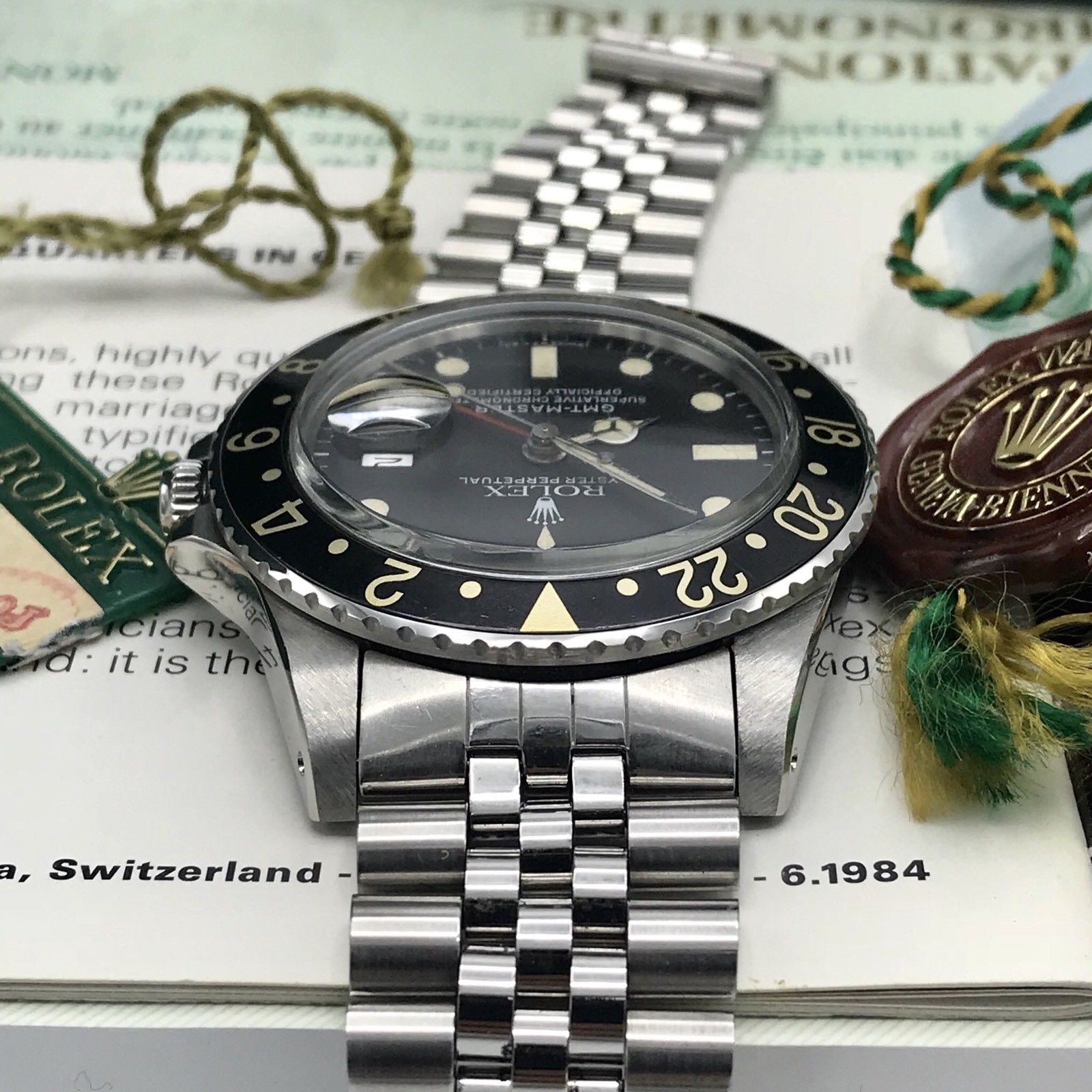 Vintage Rolex GMT Master 16750 Original Dial & Hands Full Set 1984 Faded Papers