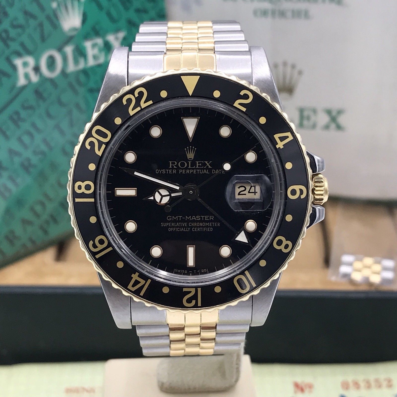 Vintage Rolex GMT Master 16753 YG/SS Fullset 1984 box & Papers