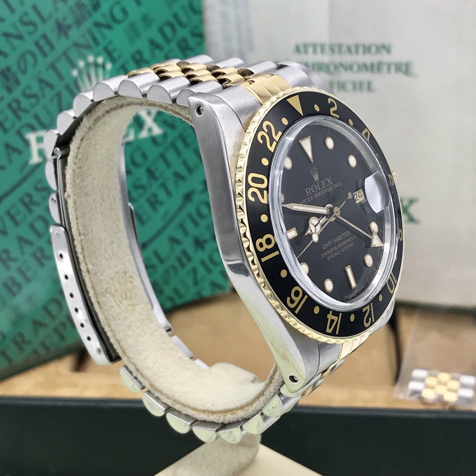 Vintage Rolex GMT Master 16753 YG/SS Fullset 1984 box & Papers