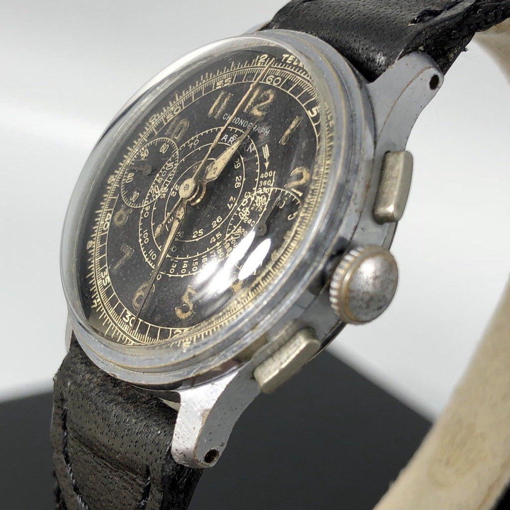 Vintage rare Harman Watch Company Chronograph military watch 1940 Valjoux cal 77