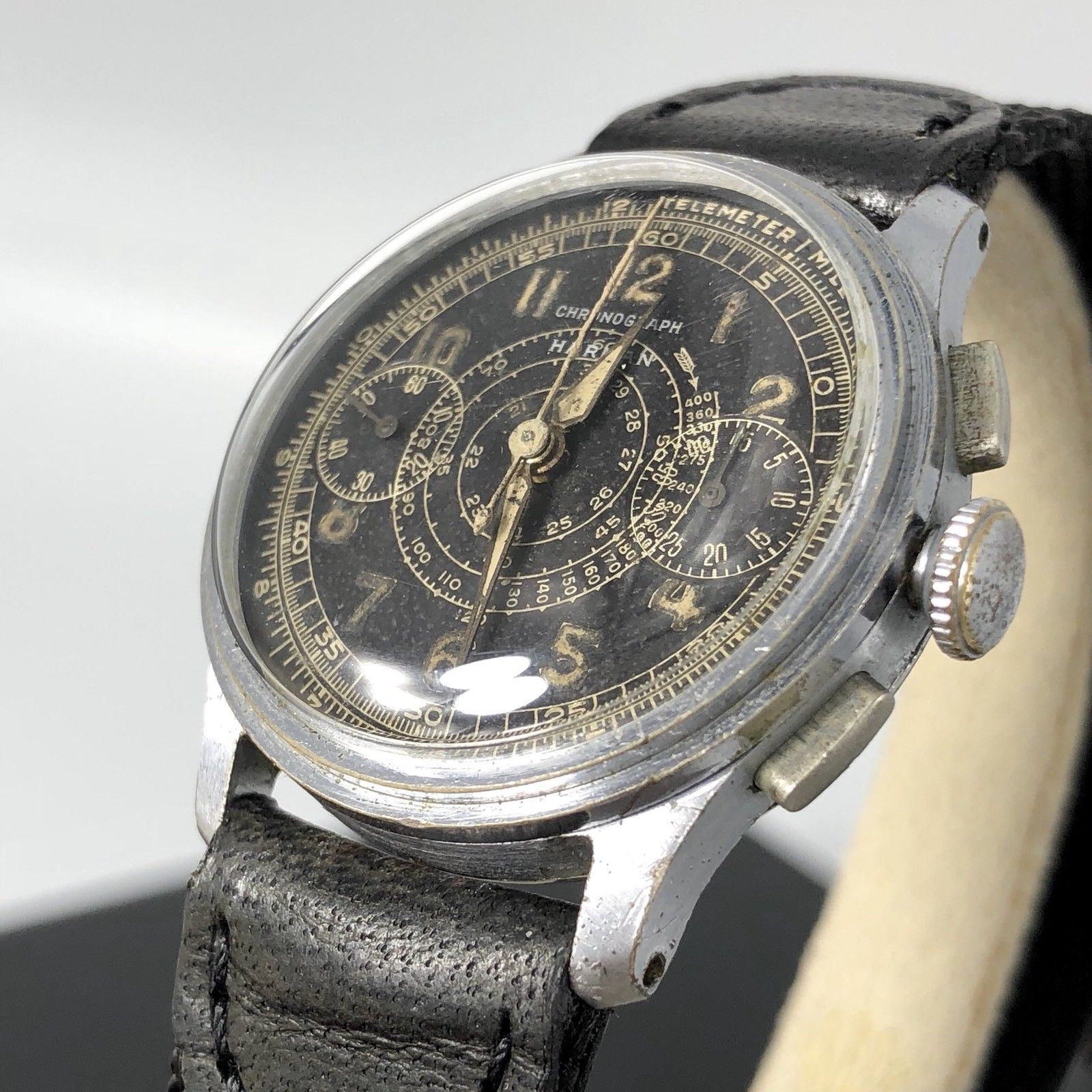 Vintage rare Harman Watch Company Chronograph military watch 1940 Valjoux cal 77