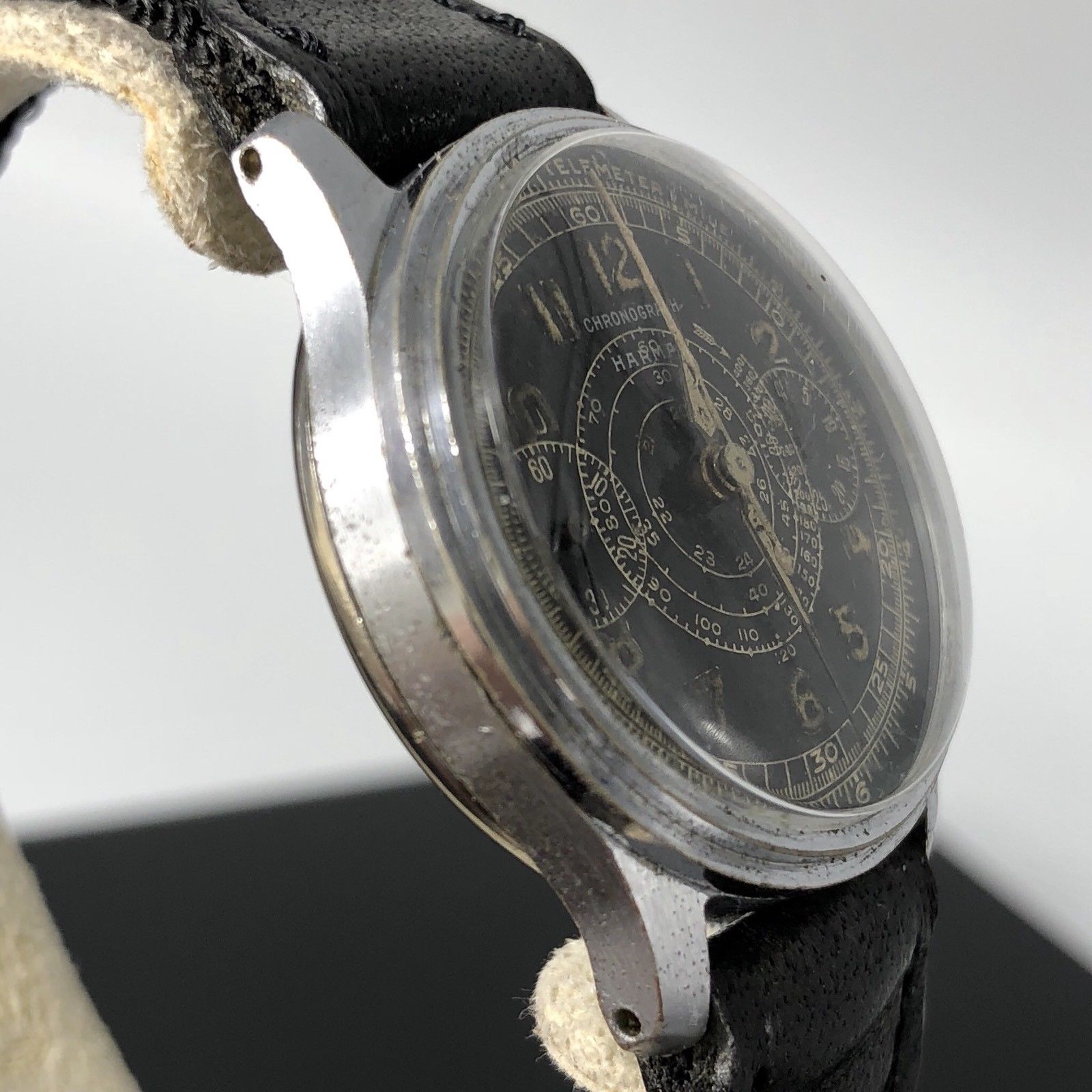 Vintage rare Harman Watch Company Chronograph military watch 1940 Valjoux cal 77