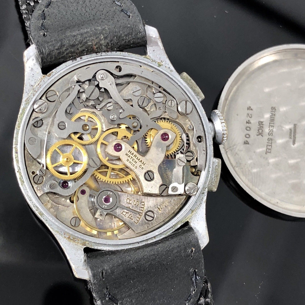 Vintage rare Harman Watch Company Chronograph military watch 1940 Valjoux cal 77