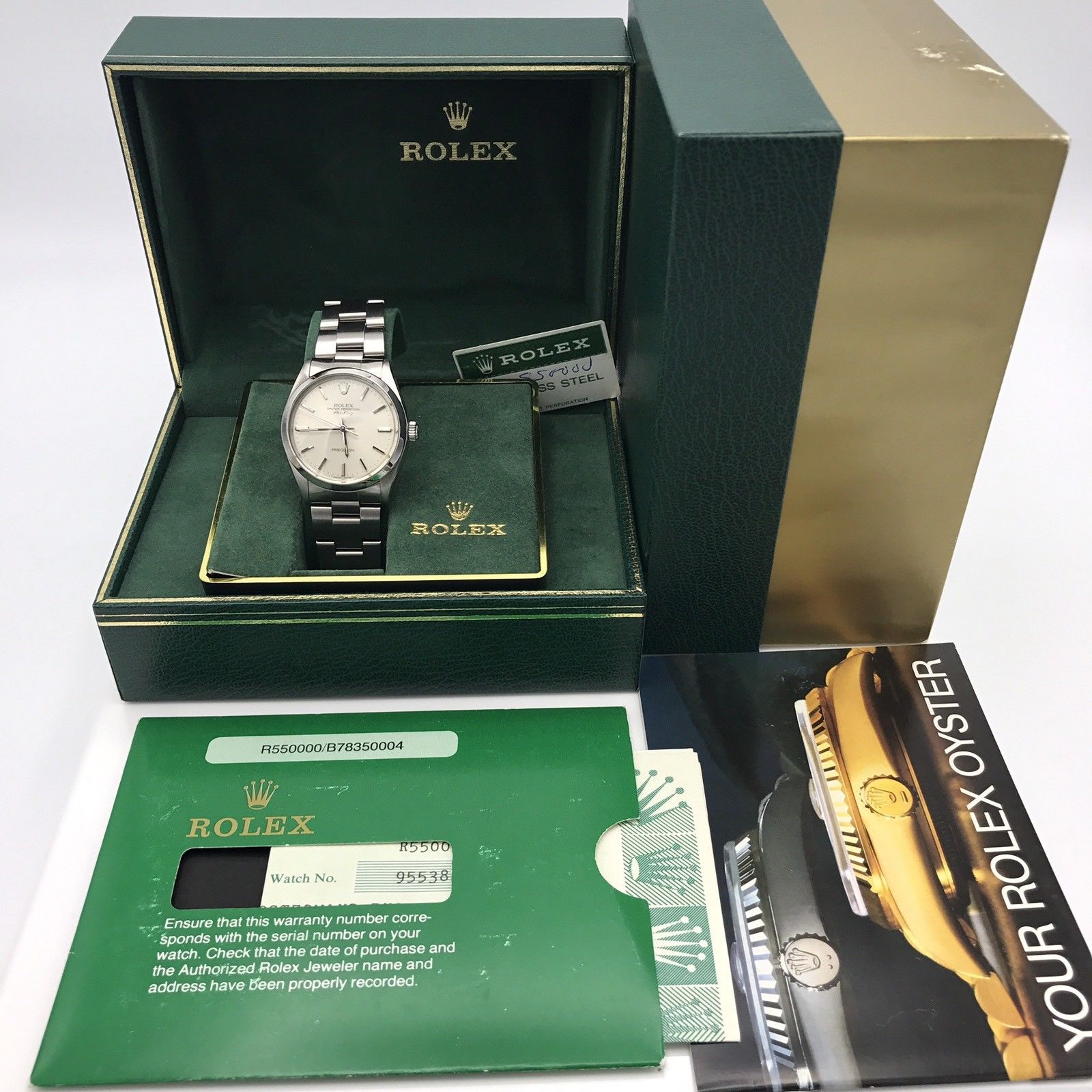 Vintage Rolex AirKing 5500 Original Dial & Hands Full Set 1986 With Papers