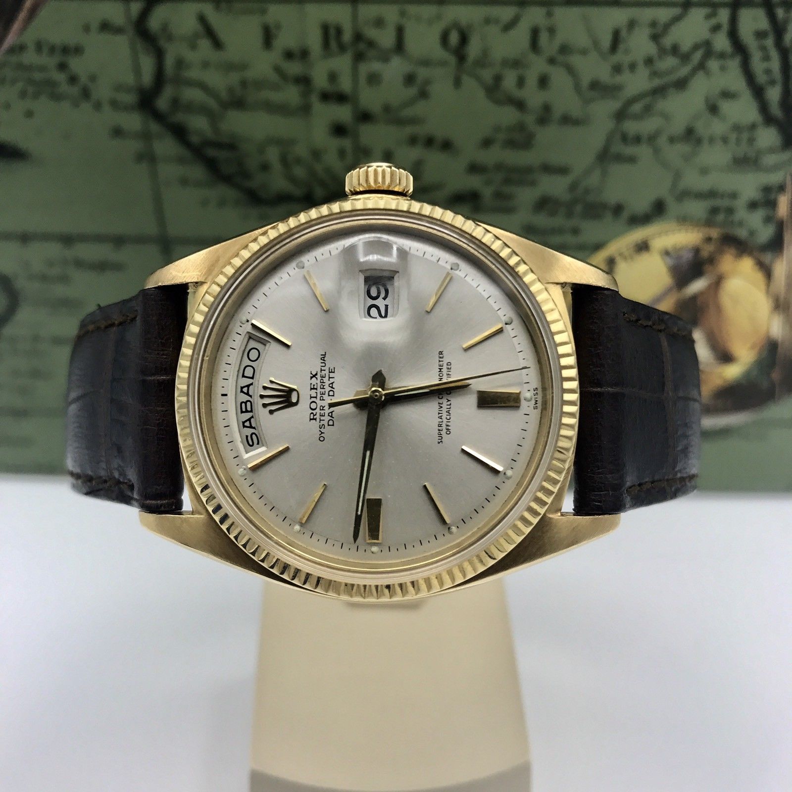 Vintage Rolex Day Date 1803 Solid 18k Gold Factory Dial Sword Hands