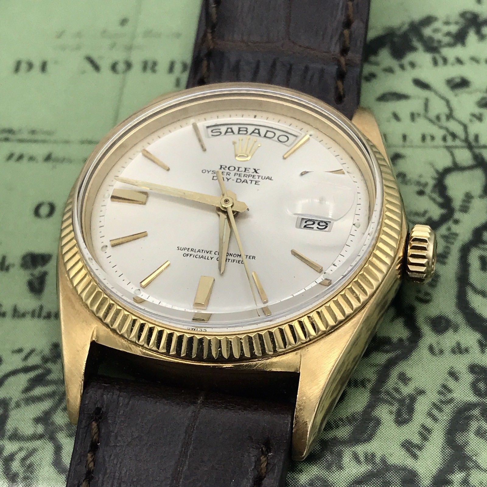 Vintage Rolex Day Date 1803 Solid 18k Gold Factory Dial Sword Hands