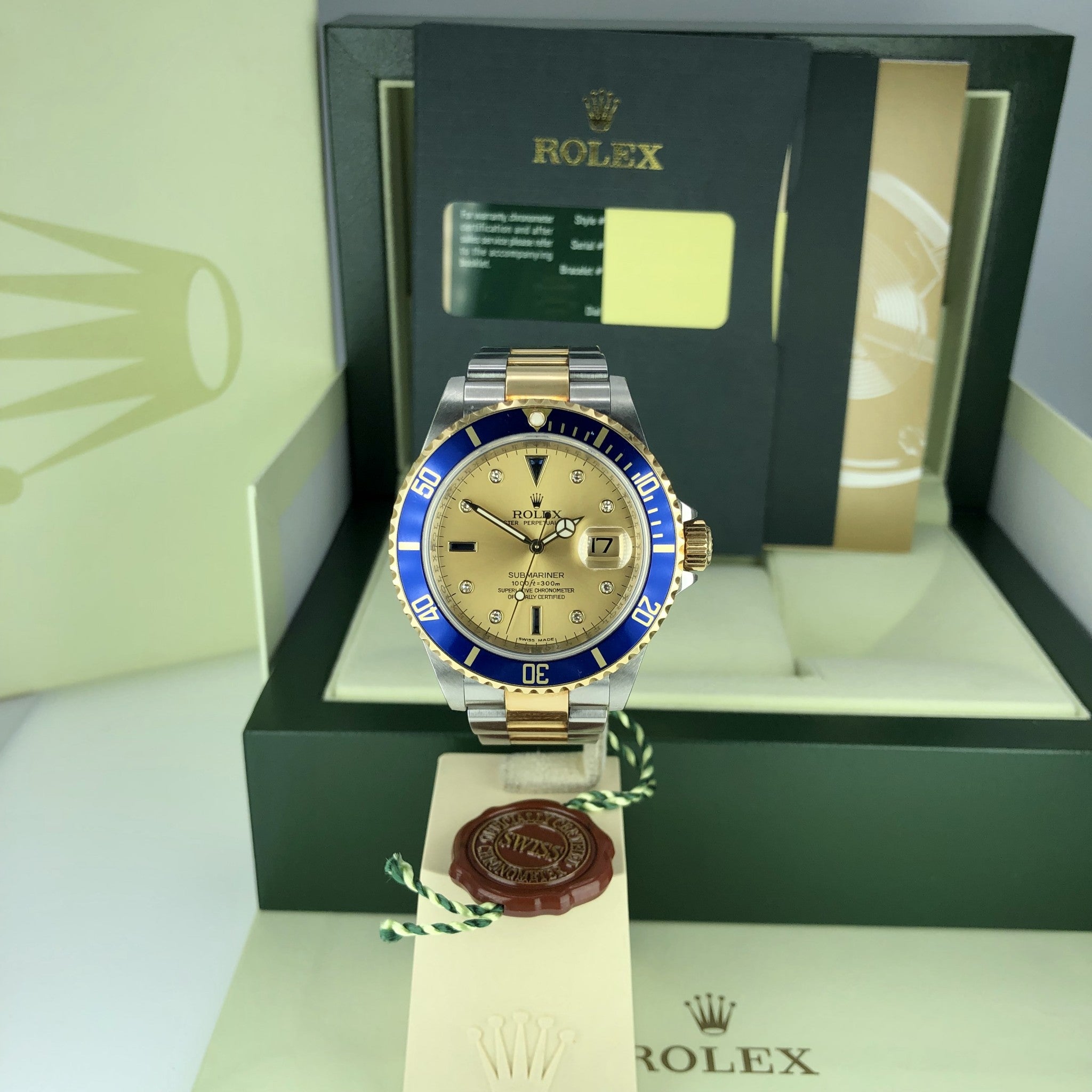 2008 Rolex Submariner 16613 M Serial Serti Diamond Dial W Box & Card Unpolished