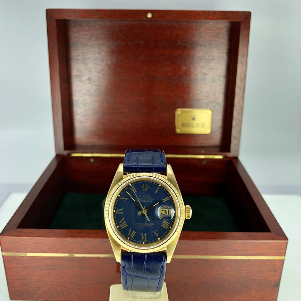 1977 Vintage Rolex Datejust 16018 gold 18k rare Navy Blue Dial Unpolished