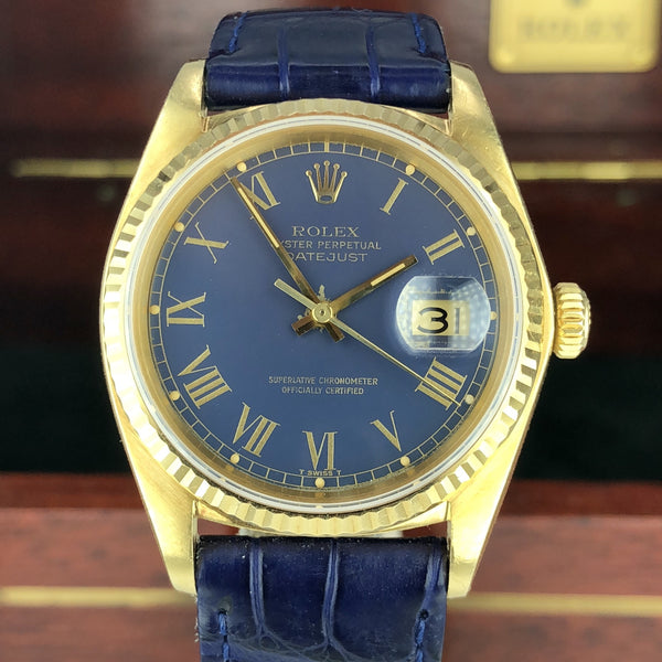 1977 Vintage Rolex Datejust 16018 gold 18k rare Navy Blue Dial Unpolished