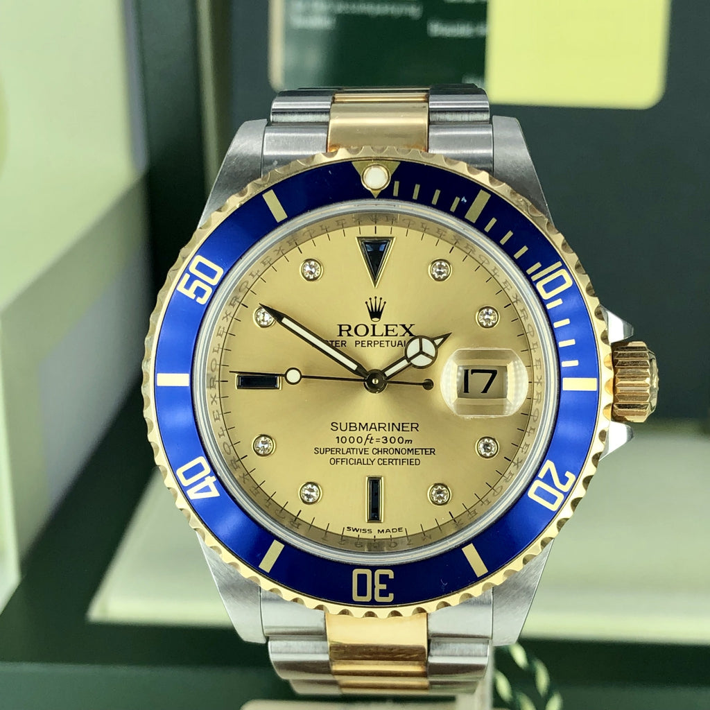 2008 Rolex Submariner 16613 M Serial Serti Diamond Dial W Box & Card Unpolished