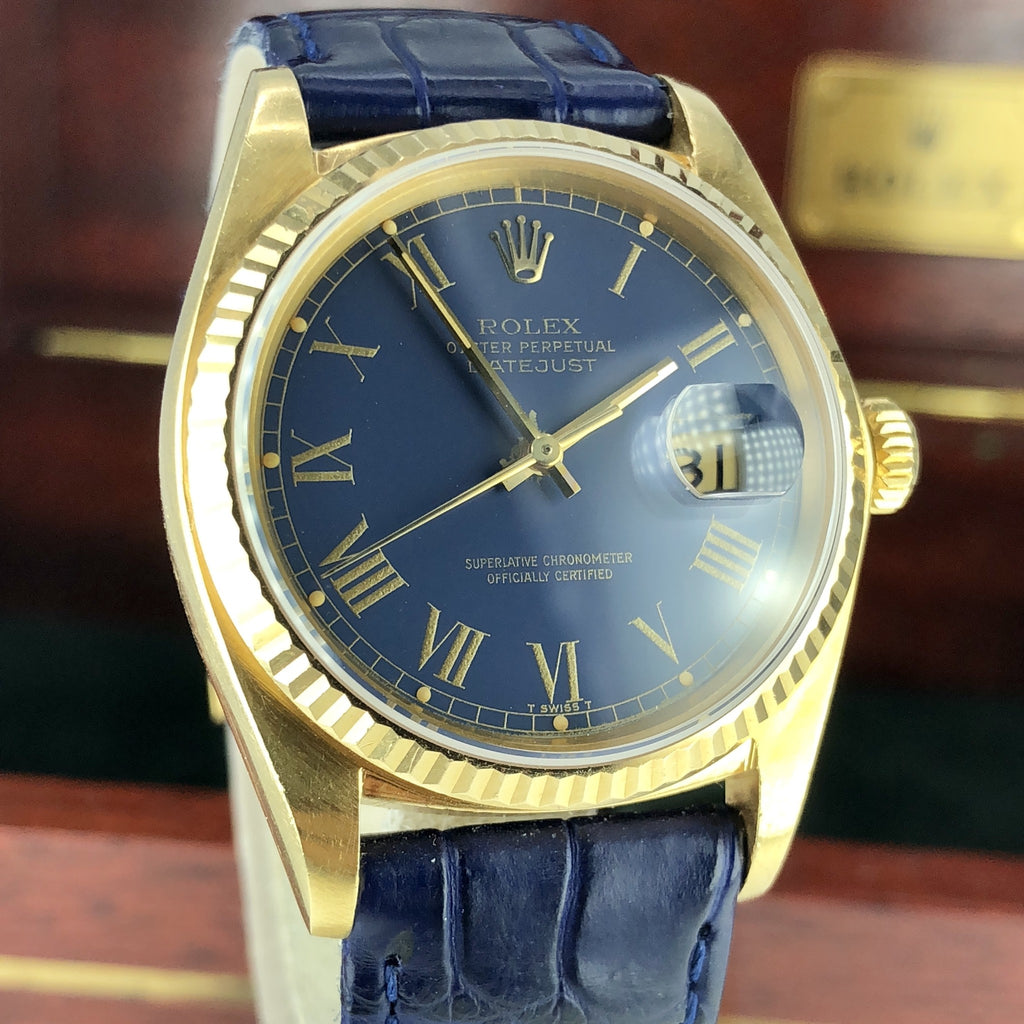 1977 Vintage Rolex Datejust 16018 gold 18k rare Navy Blue Dial Unpolished