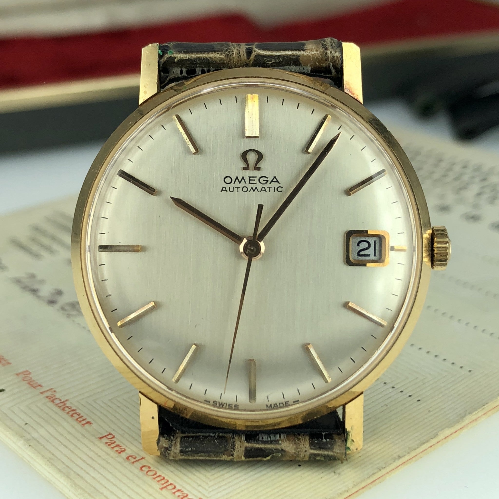 1969 Vintage Omega Solid 18k Gold Caliber 565 Argentina Case Box & Papers