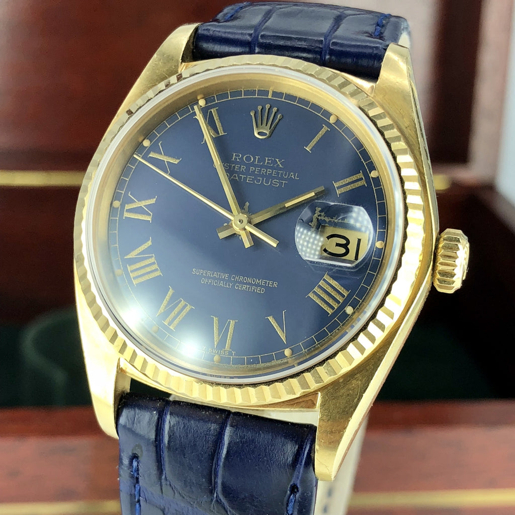 1977 Vintage Rolex Datejust 16018 gold 18k rare Navy Blue Dial Unpolished