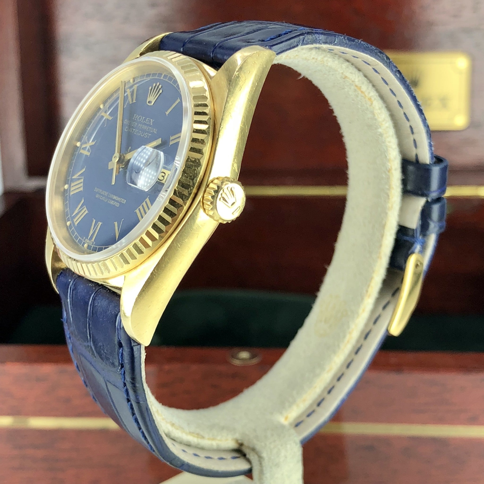 1977 Vintage Rolex Datejust 16018 gold 18k rare Navy Blue Dial Unpolished