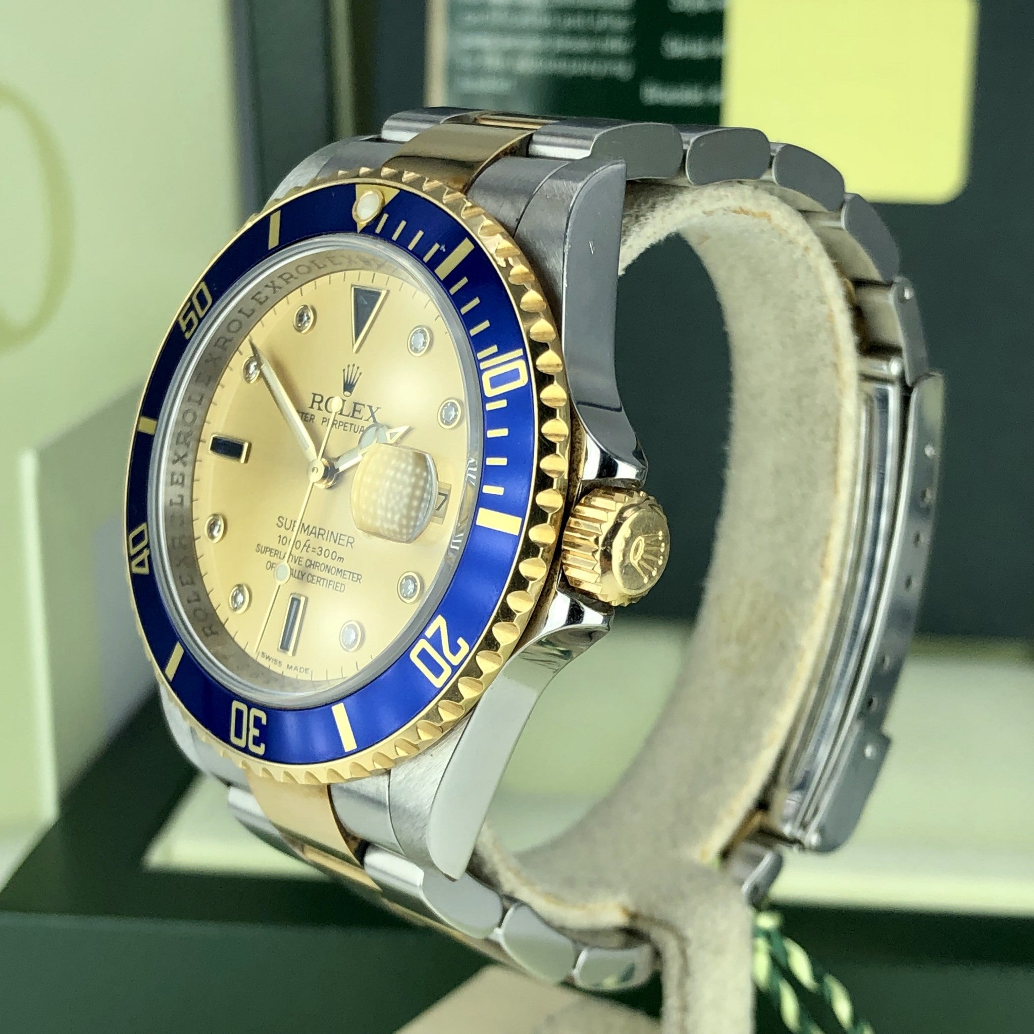 2008 Rolex Submariner 16613 M Serial Serti Diamond Dial W Box & Card Unpolished
