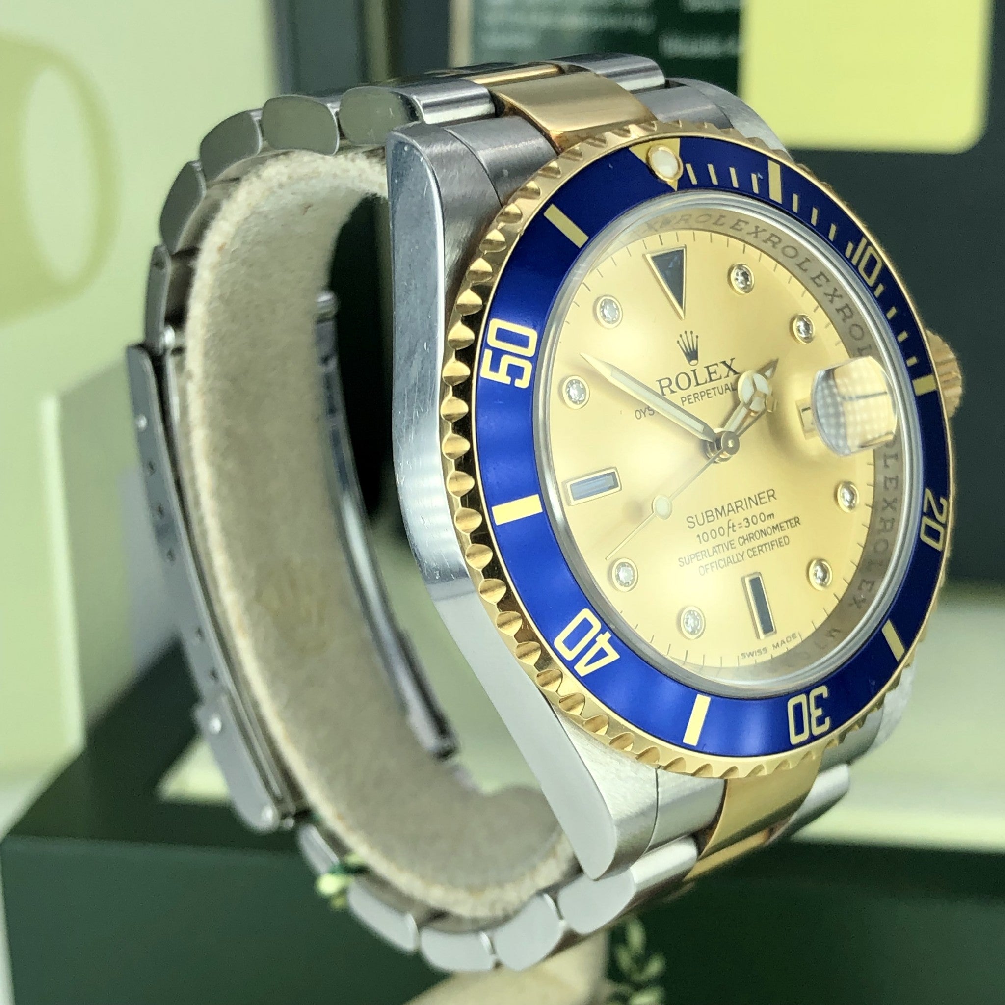 2008 Rolex Submariner 16613 M Serial Serti Diamond Dial W Box & Card Unpolished
