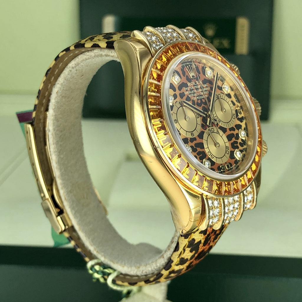 Rolex Daytona 116598 SACO NOS Leopard FULL STICKERS Unworn Box Card