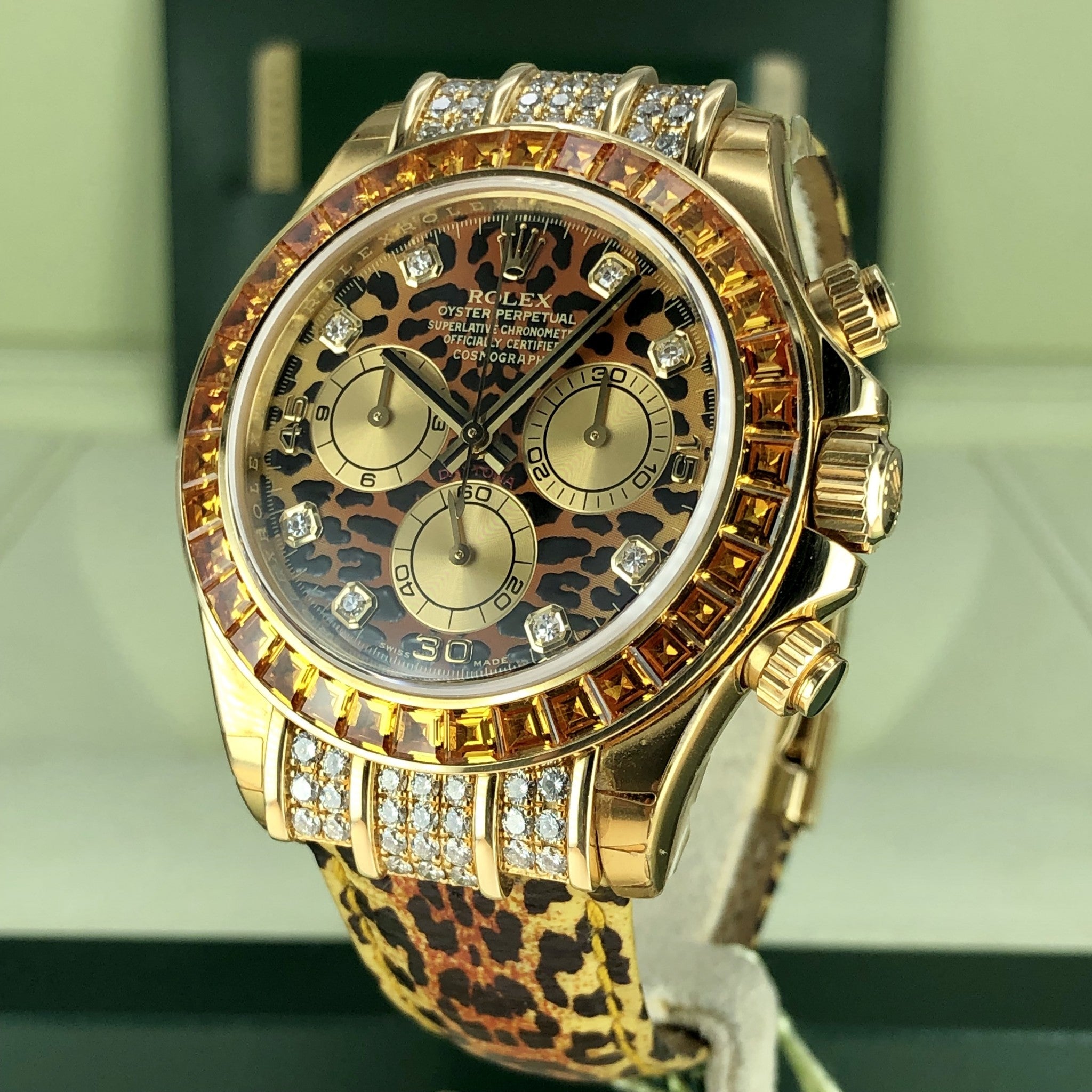 Rolex Daytona 116598 SACO NOS Leopard FULL STICKERS Unworn Box Card