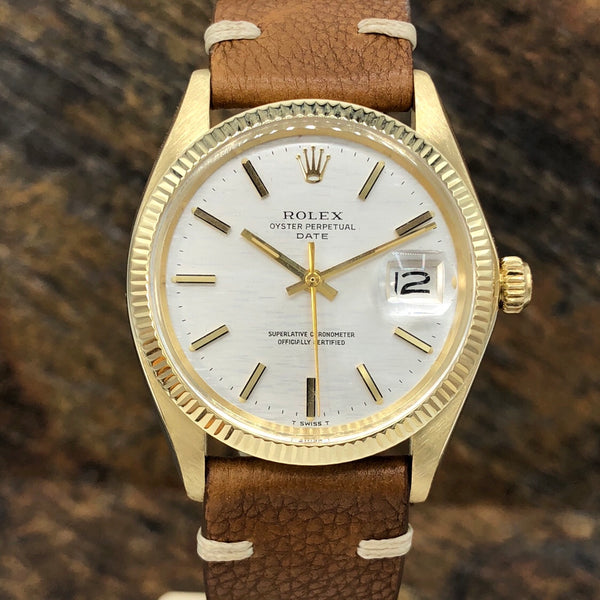 Vintage Rolex 1503 Date 14k gold Linen wave Dial 34mm Mint Condition 1974