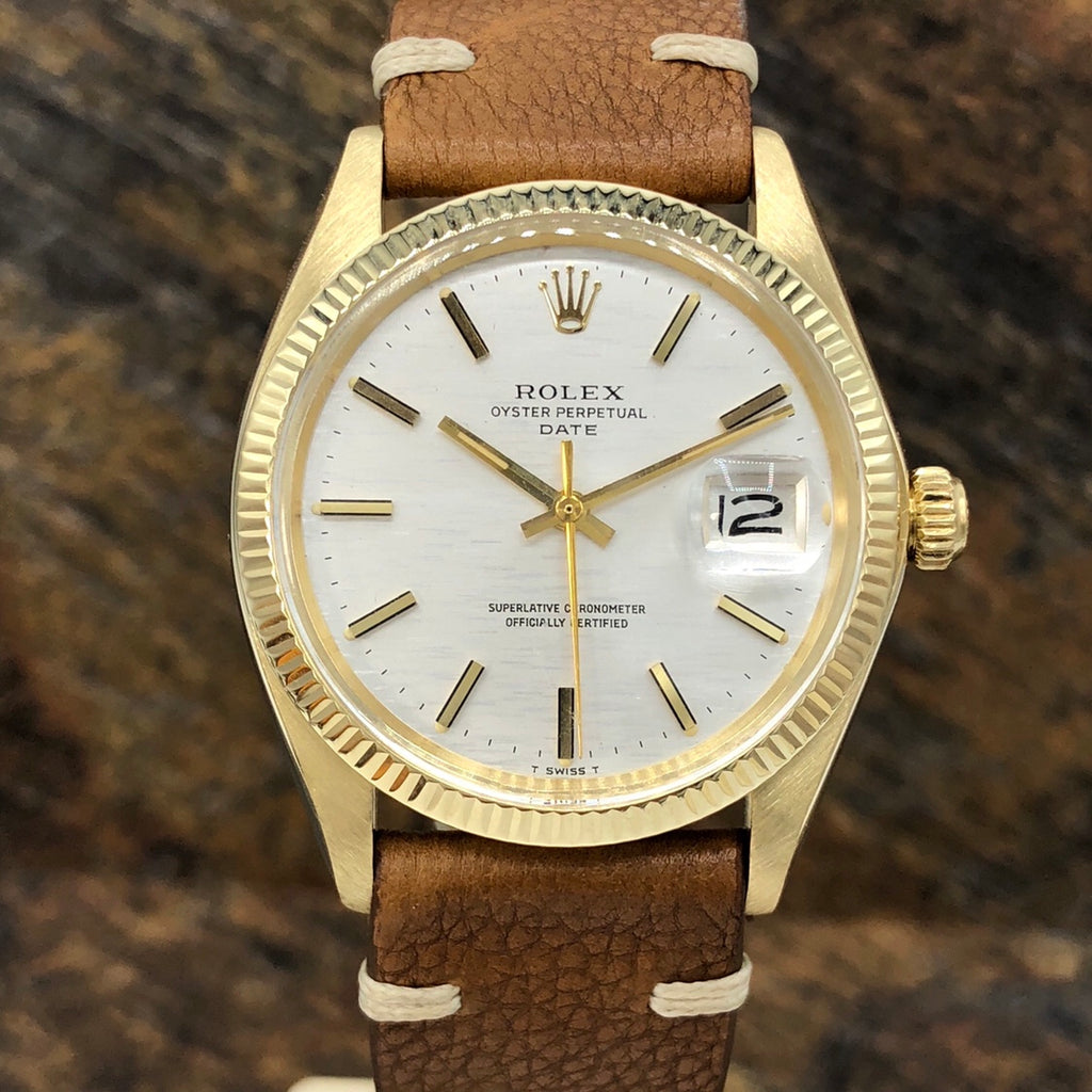 Vintage Rolex 1503 Date 14k gold Linen wave Dial 34mm Mint Condition 1974