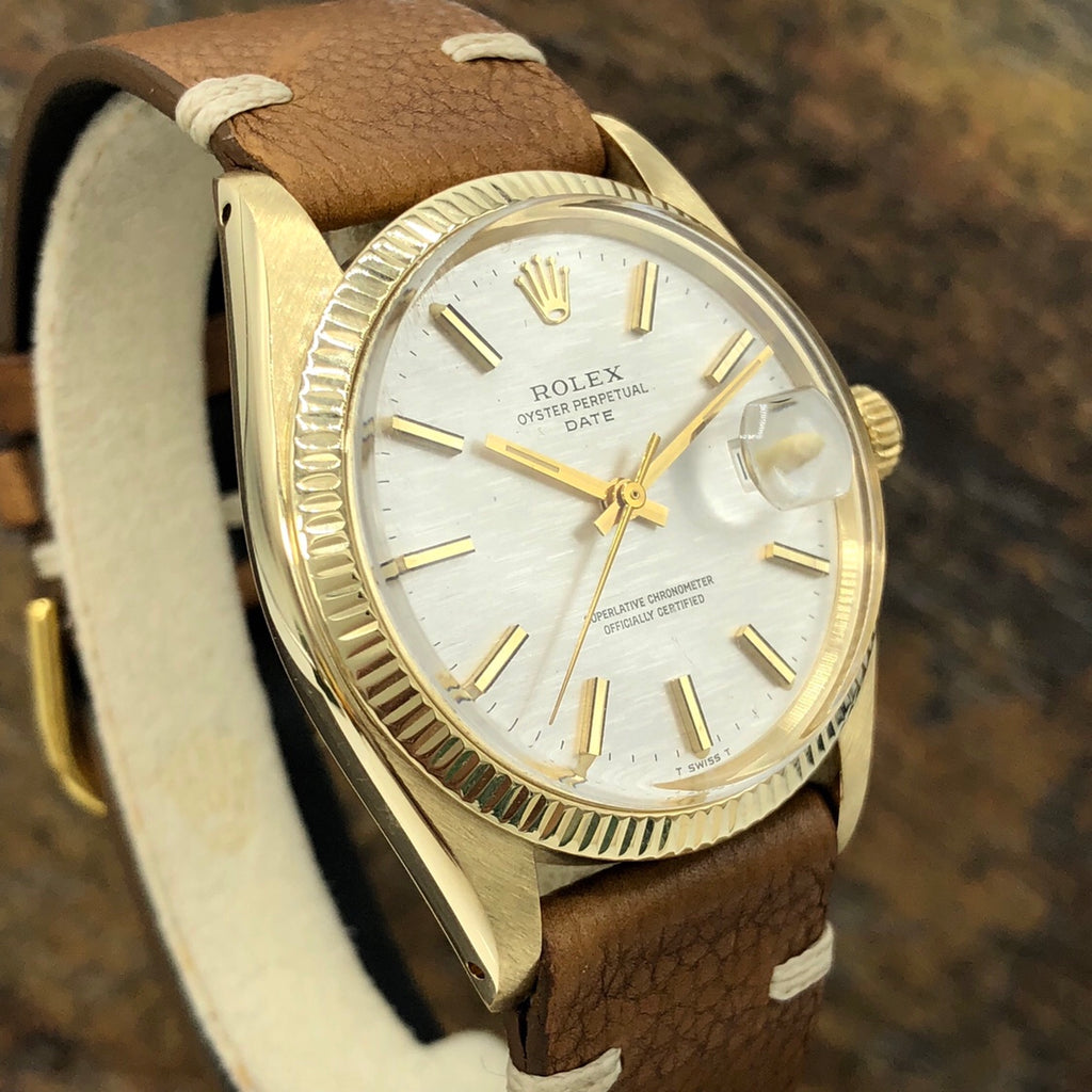 Vintage Rolex 1503 Date 14k gold Linen wave Dial 34mm Mint Condition 1974
