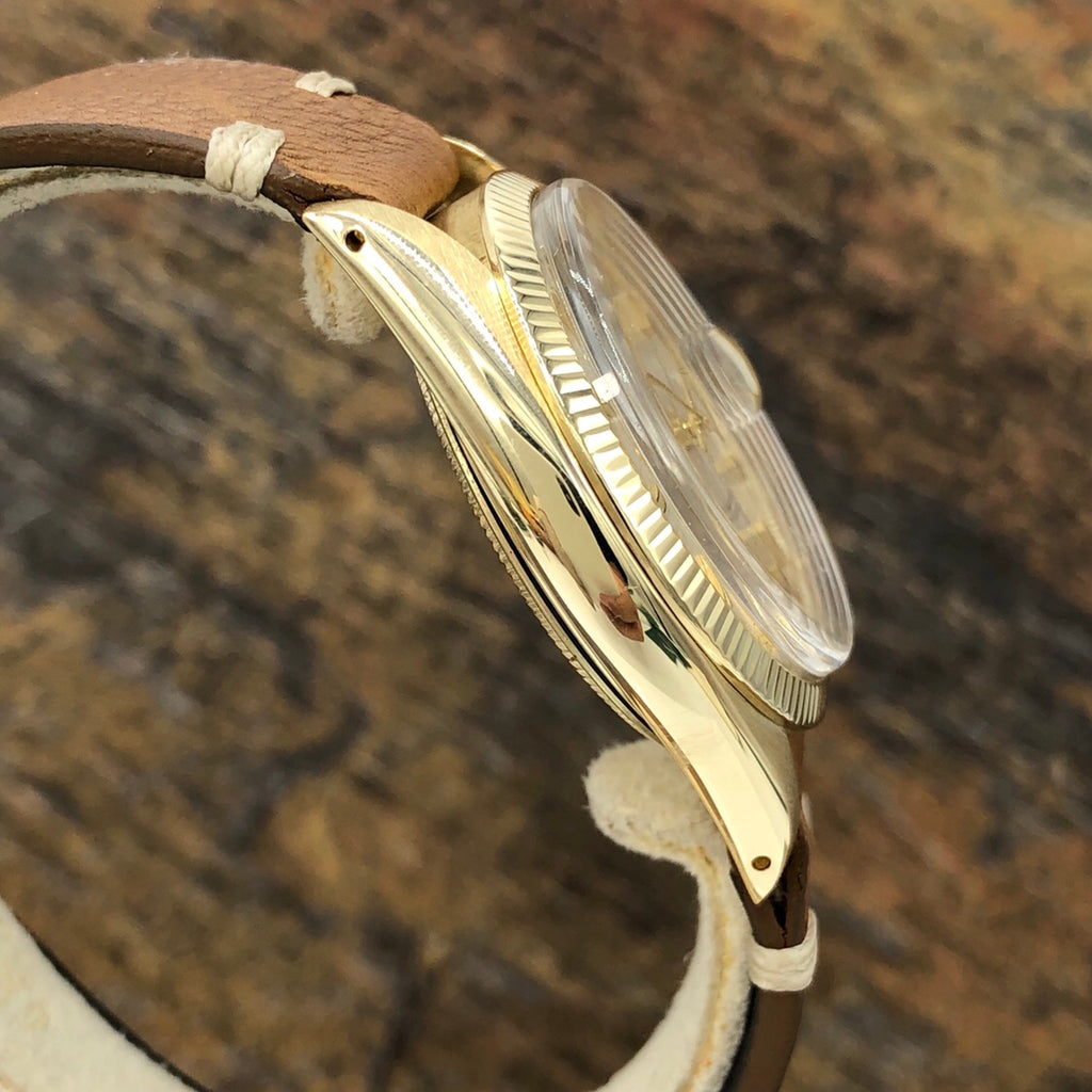 Vintage Rolex 1503 Date 14k gold Linen wave Dial 34mm Mint Condition 1974