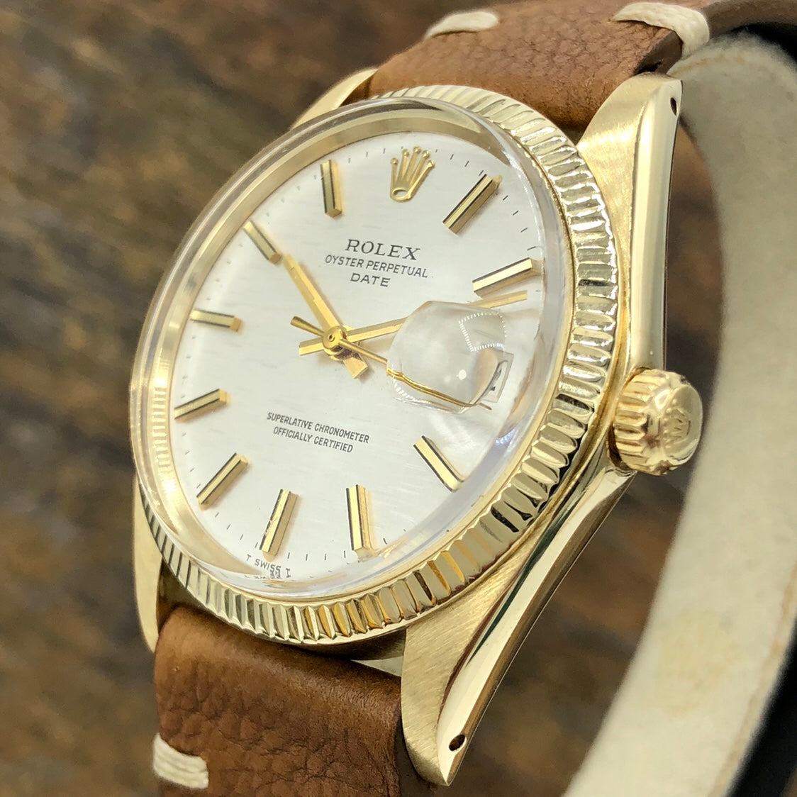 Vintage Rolex 1503 Date 14k gold Linen wave Dial 34mm Mint Condition 1974